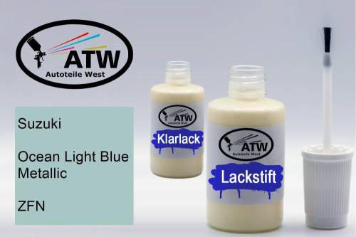 Suzuki, Ocean Light Blue Metallic, ZFN: 20ml Lackstift + 20ml Klarlack - Set, von ATW Autoteile West.